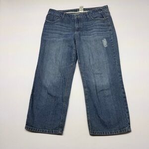 Sonoma Life Style Womens 10 Blue Studded Distressed Cropped Wide Leg Jeans Denim